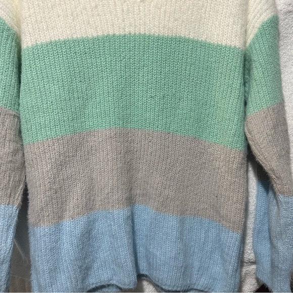 Paper Moon Mint Blue White Colorblock Pullover Sweater Women’s size Medium - Picture 3 of 6